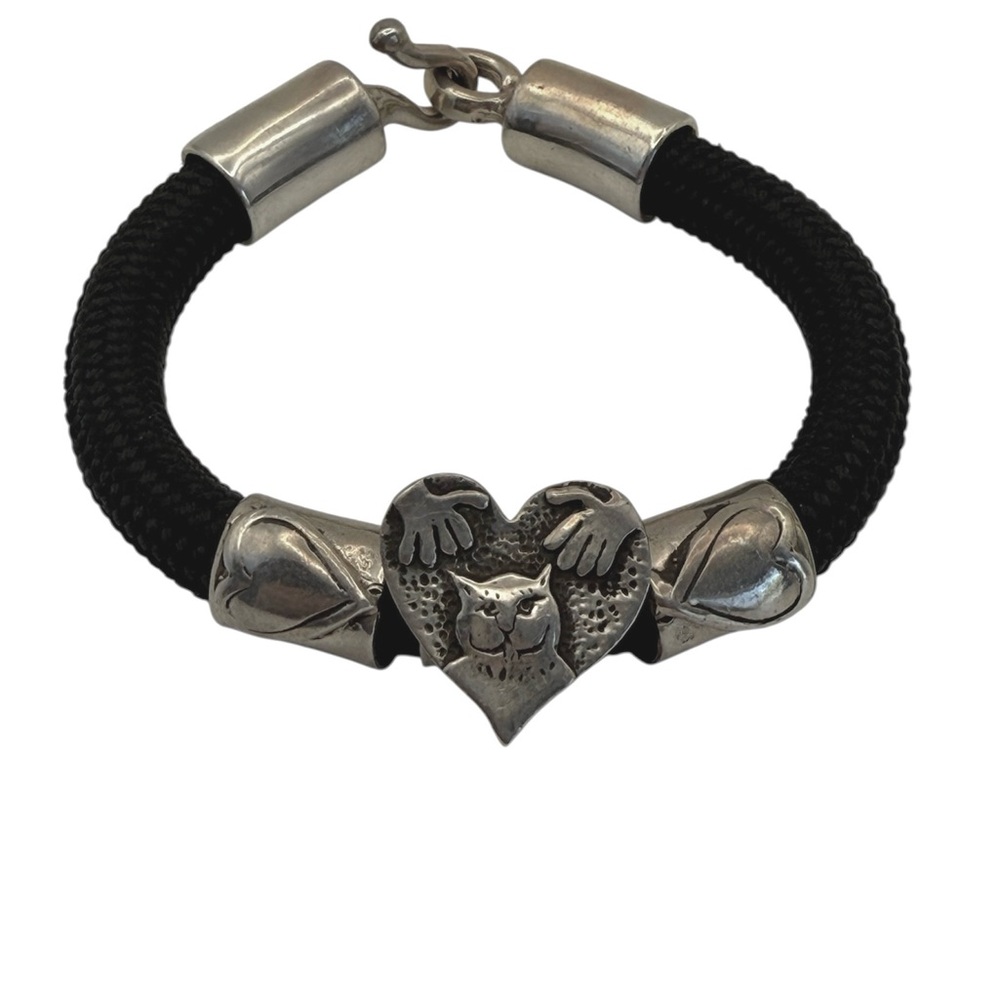 Vintage Silver and Black Heart Panther Bracelet